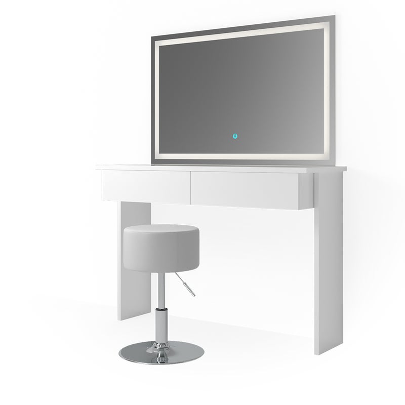 Vicco Stół o jamierze Azur, Biały, 120 cm z lustrem LED i stołkiem