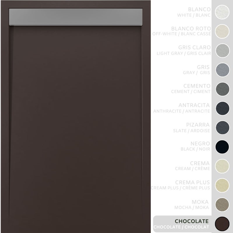 SOULHOME Brodzik prysznicowy– Żywica– Gel Coat– Gładka/Kamienna tekstura – Antypoślizgowy – czekoladowy- 160x80- Niski 3cm– Ruszt INOX