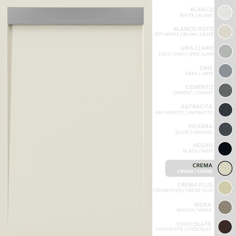 SOULHOME Brodzik prysznicowy– Żywica– Gel Coat– Gładka/Kamienna tekstura – Antypoślizgowy – kremowy- 180X70- Niski 3cm– Ruszt INOX