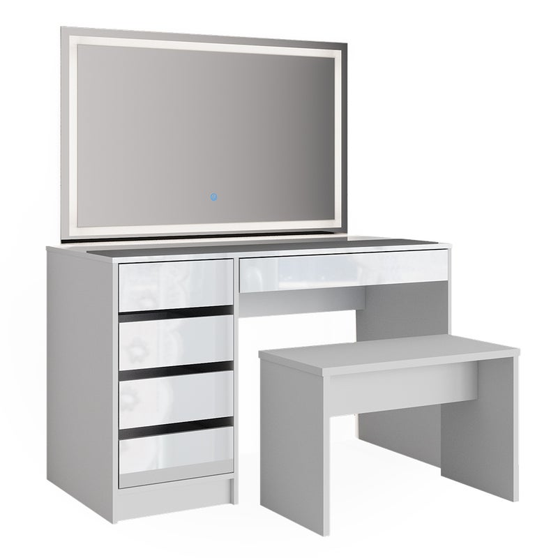 Vicco Stół jamający Sherry, Biały, 120 cm z lustrem LED i ławką