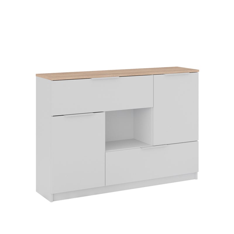 Vicco Kredens Betti, Biały/Sonoma, 120 x 83.6 cm 2x drzwi, 2x szuflada i 1x otwarta przegroda