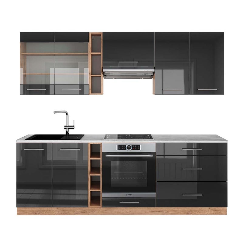 Vicco Szafka kuchenna Fame-Line, Antracytowy wysoki połysk/złoty dąb power, 235 cm , BP Marmur