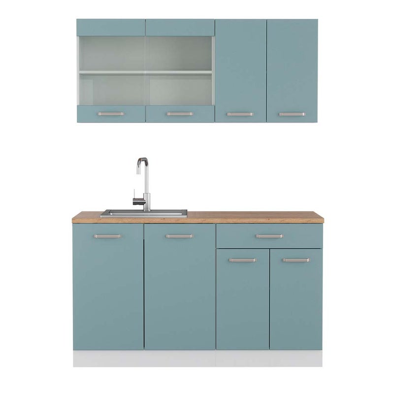 Vicco Pojedyncza kuchnia R-Line, Niebiesko-szary/biały, 140 cm , BP Dąb