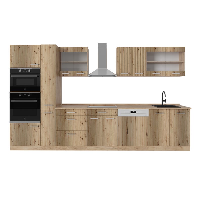 Vicco Zabudowa kuchenna R-Line, Dąb Artisan/Dąb Goldkraft, 350 cm z wysoką szafką, BP Dąb