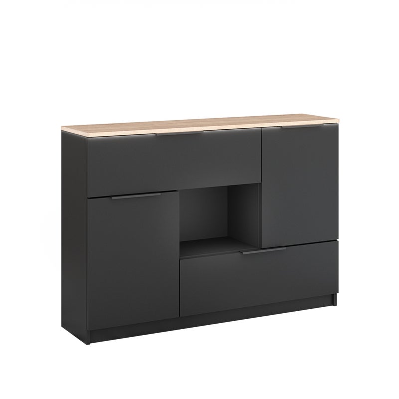 Vicco Kredens Betti, Antracyt/Sonoma, 120 x 83.6 cm 2x drzwi, 2x szuflada i 1x otwarta przegroda
