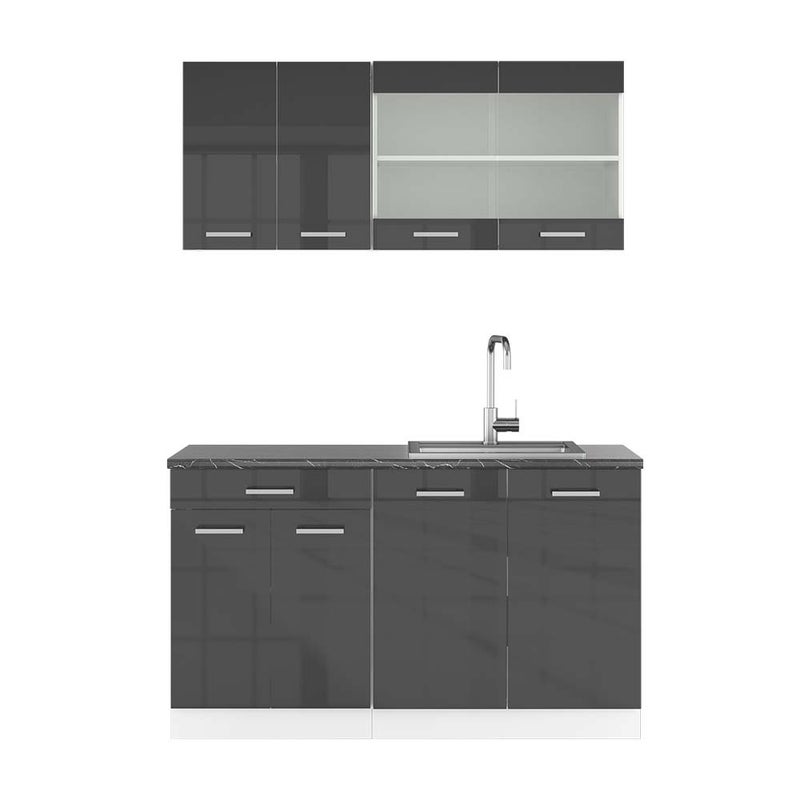 Vicco Pojedyncza kuchnia R-Line, Antracytowy wysoki połysk/biały, 140 cm , BP Antracyt