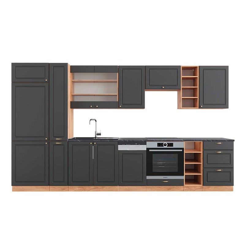 Vicco Zabudowa kuchenna Fame-Line, Anthracite Country House/Gold Kraft Oak, 355 cm , BP Antracyt