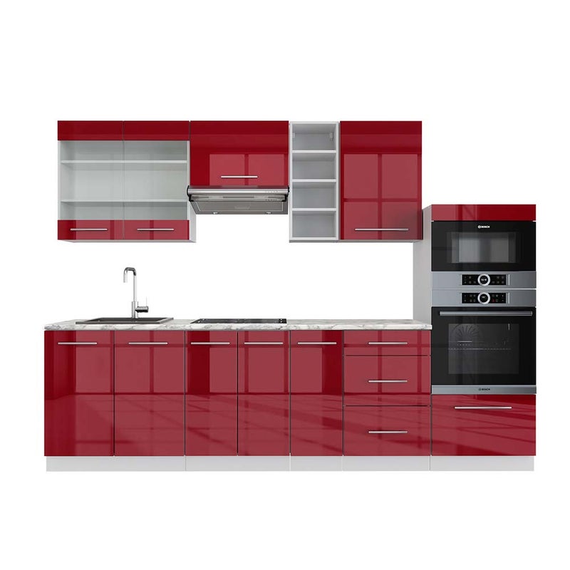 Vicco Aneks kuchenny Fame-Line, Bordowy wysoki połysk/biały, 280 cm , BP Marmur