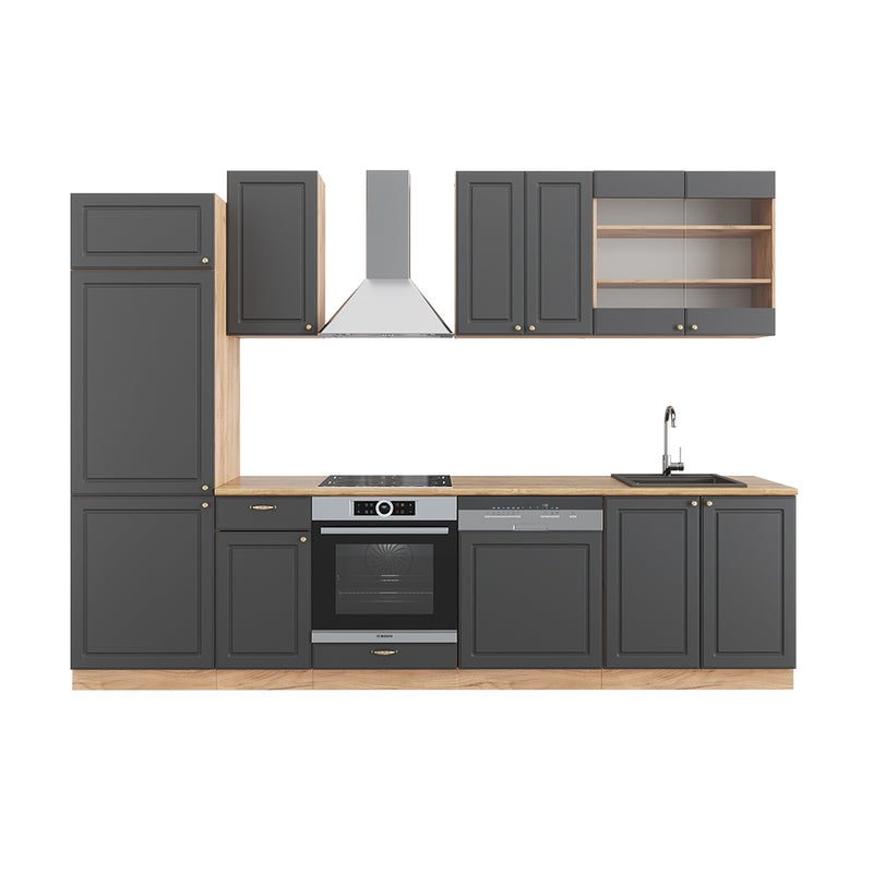 Vicco Aneks kuchenny Fame-Line, Anthracite Country House/Gold Kraft Oak, 300 cm bez blatu roboczego