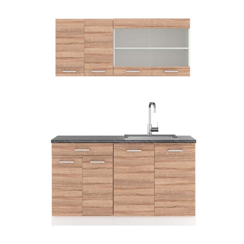 Vicco Pojedyncza kuchnia R-Line, Sonoma/Biały, 140 cm , BP Antracyt