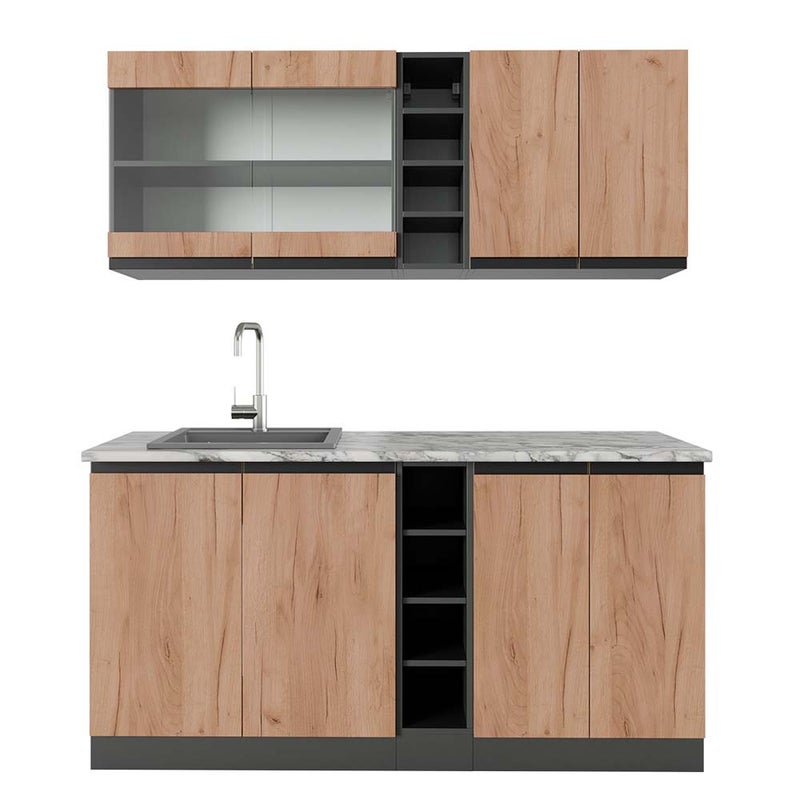 Vicco Pojedyncza kuchnia R-Line, Złoty dąb power/antracyt, 160 cm J-Shape, BP Marmur