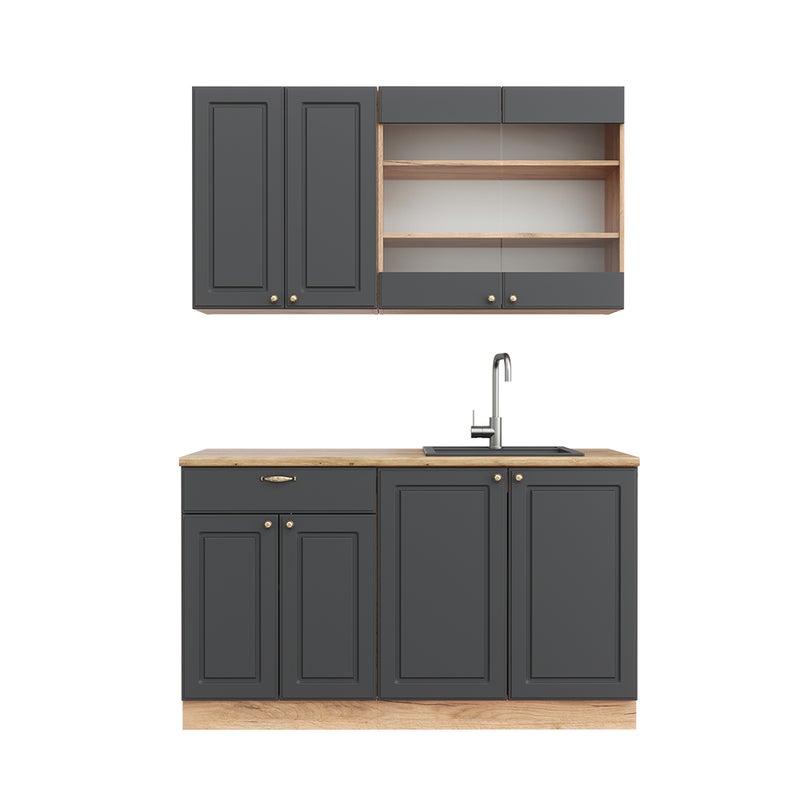 Vicco Kuchnia pojedyncza Fame-Line, Anthracite Country House/Gold Kraft Oak, 140 cm bez blatu roboczego