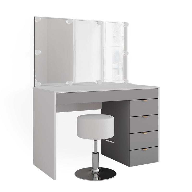 Vicco Stół do toalety Elise, Biały/szary/szary, 115 cm z oświetleniem LED i stołkiem