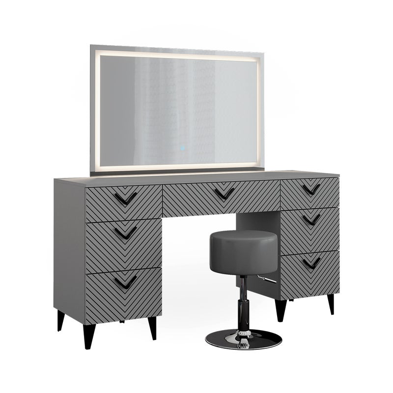 Vicco Stół do toalety Anett, Szary, 150 cm z lustrem LED i stołkiem