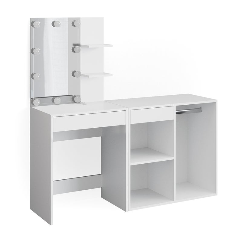 Vicco Stół Madalitional Isabelle, Biały, 140 cm z oświetleniem LED i szafą