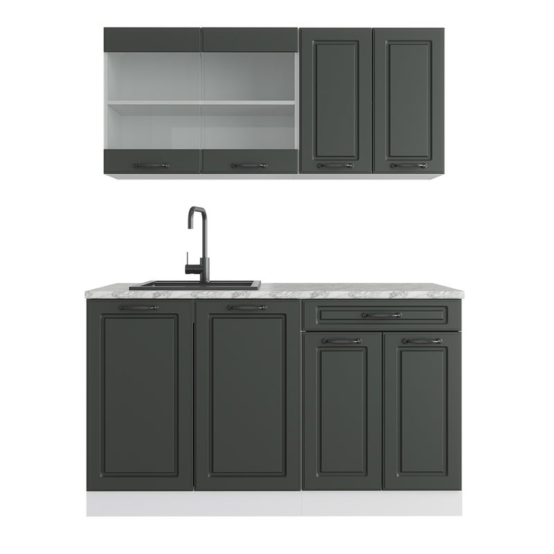 Vicco Pojedyncza kuchnia R-Line, Antracytowy dom wiejski/biały, 140 cm , BP Marmur