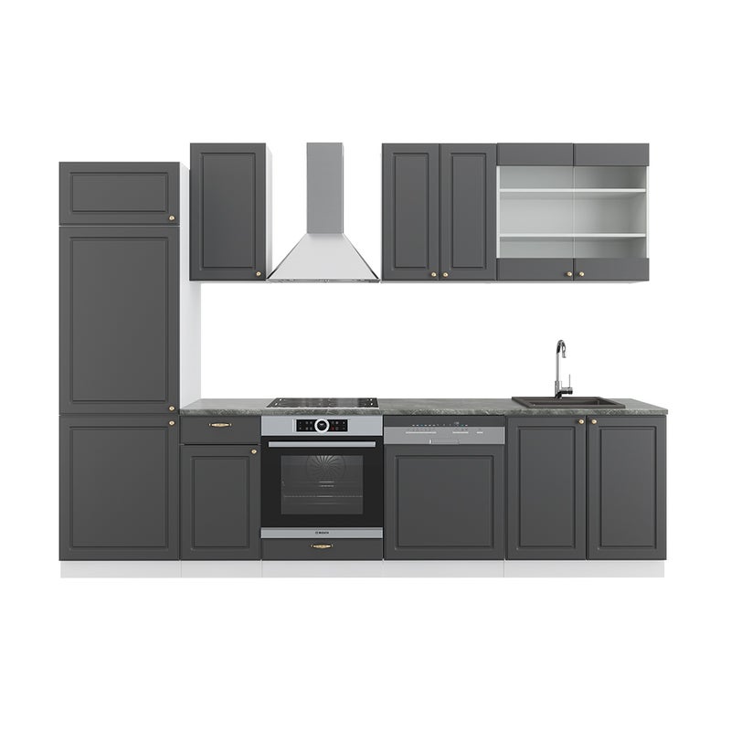 Vicco Aneks kuchenny Fame-Line, Antracytowo-złoto-biały, 300 cm bez blatu roboczego