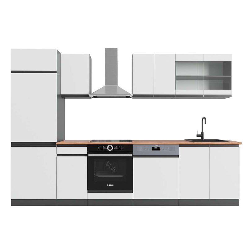 Vicco Aneks kuchenny R-Line, Biały/antracyt, 300 cm J-Shape, BP Dąb