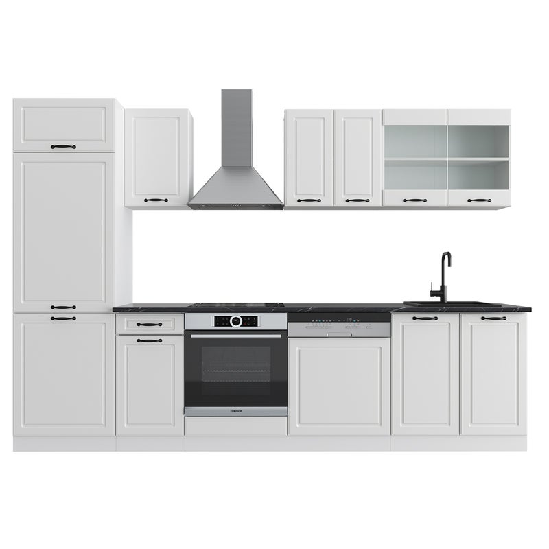 Vicco Aneks kuchenny R-Line, Biały dom wiejski/biały, 300 cm bez blatu roboczego