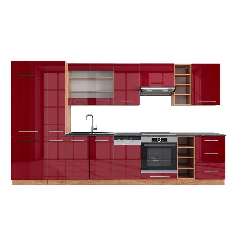 Vicco Zabudowa kuchenna Fame-Line, Bordeaux wysoki połysk/złoty dąb, 355 cm , BP Antracyt