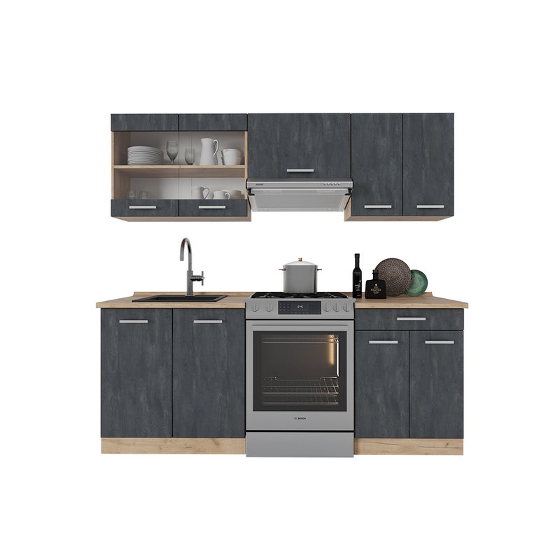 Vicco Moduł kuchenny R-Line, Czarny beton/złoty dąb, 200 cm BP Dąb