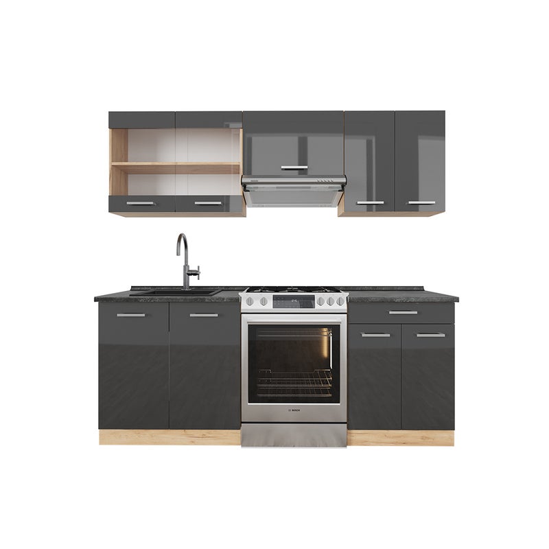 Vicco Aneks kuchenny R-Line, Antracytowy wysoki połysk/złoty dąb power, 200 cm , BP Antracyt