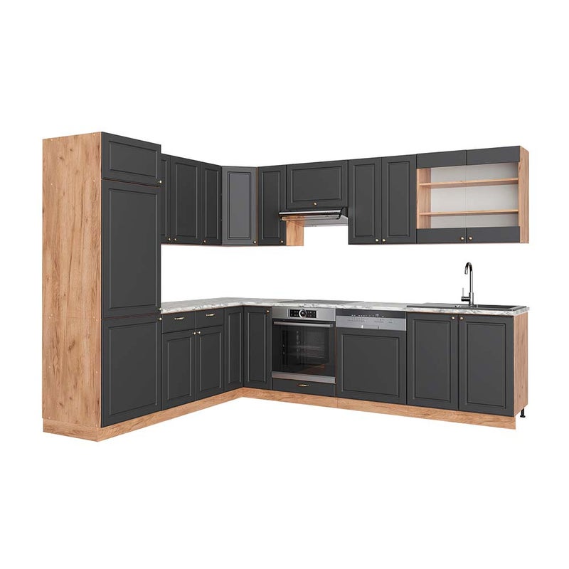 Vicco Kogoszczona kuchnia Fame-Line, Anthracite Country House/Gold Kraft Oak, 227 x 60 cm , BP Marmur