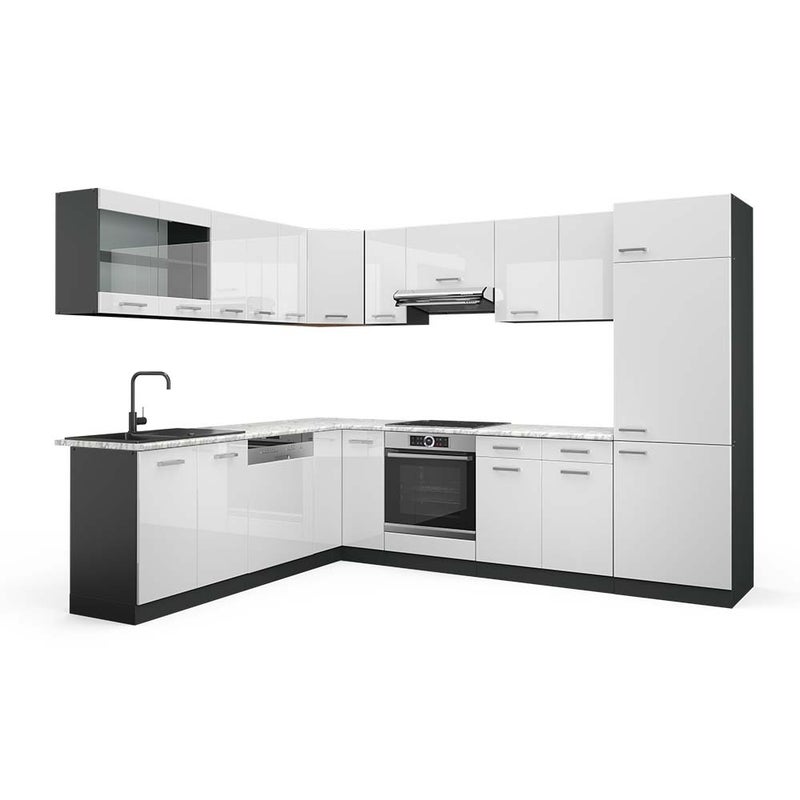 Vicco Kogoszczona kuchnia R-Line, Biały wysoki połysk/antracyt, 287 x 60 cm , BP Marmur