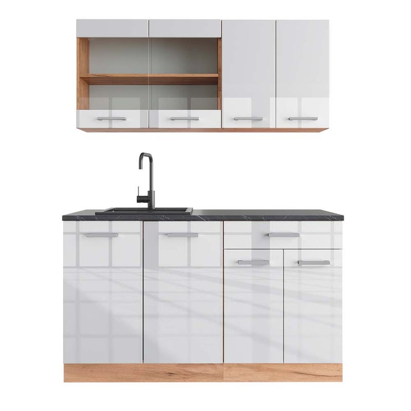 Vicco Pojedyncza kuchnia R-Line, Biały wysoki połysk/złoty dąb power, 140 cm , BP Antracyt