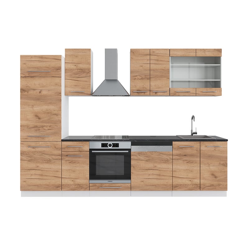 Vicco Aneks kuchenny Fame-Line, Gold power dąb/biały, 300 cm bez blatu roboczego