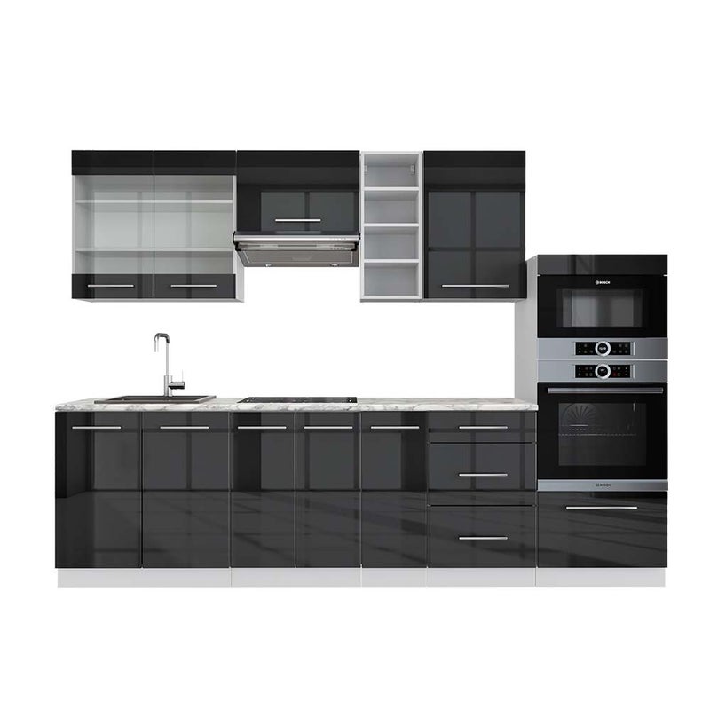 Vicco Aneks kuchenny Fame-Line, Antracytowy wysoki połysk/biały, 280 cm , BP Marmur