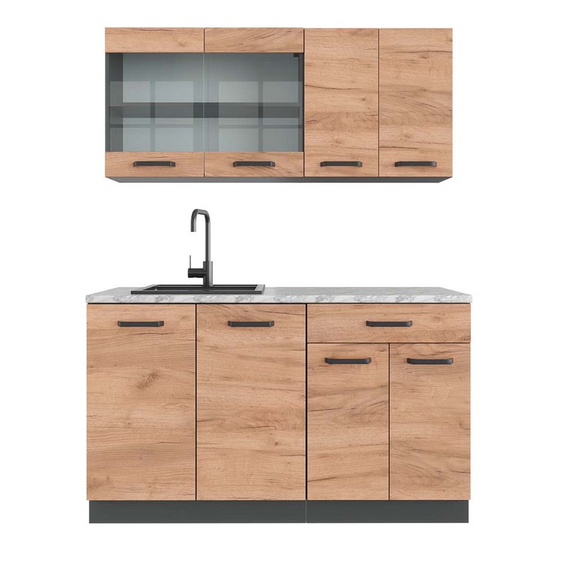 Vicco Pojedyncza kuchnia R-Line, Złoty dąb power/antracyt, 140 cm , BP Marmur