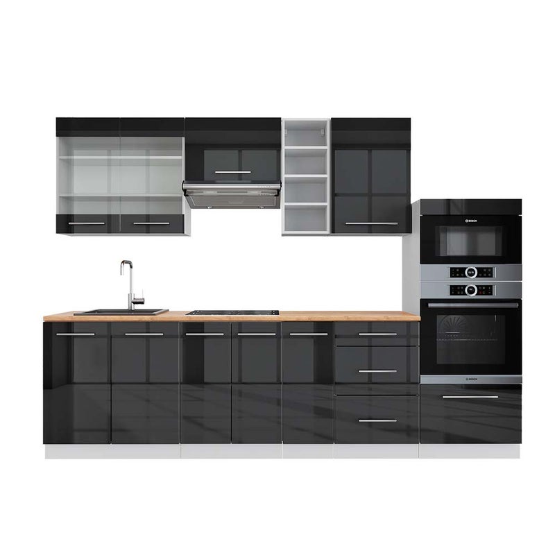 Vicco Aneks kuchenny Fame-Line, Antracytowy wysoki połysk/biały, 280 cm , BP Dąb