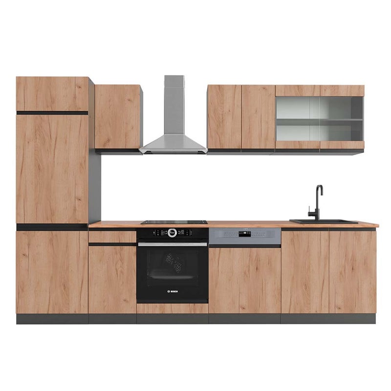 Vicco Aneks kuchenny R-Line, Złoty dąb power/antracyt, 300 cm J-Shape, BP Dąb