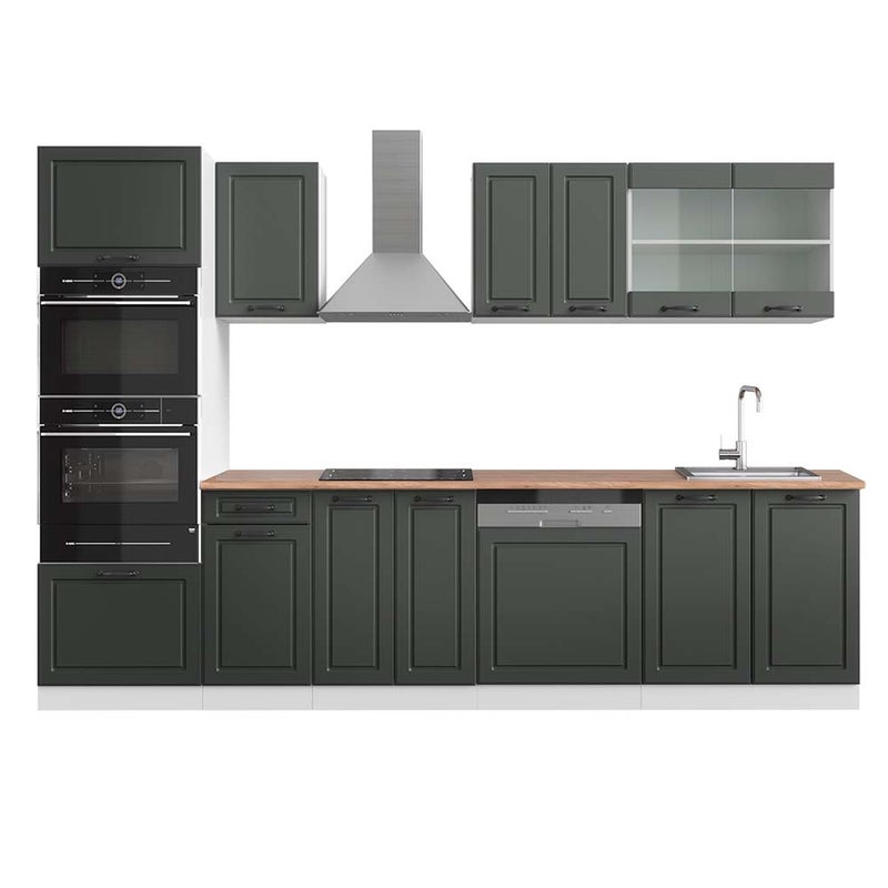 Vicco Aneks kuchenny R-Line, Antracytowy dom wiejski/biały, 300 cm z wysoką szafką, BP Dąb