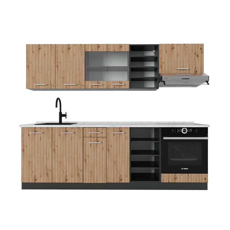 Vicco Zabudowa kuchenna R-Line, Artisan dąb/antracyt, 240 cm , BP Marmur