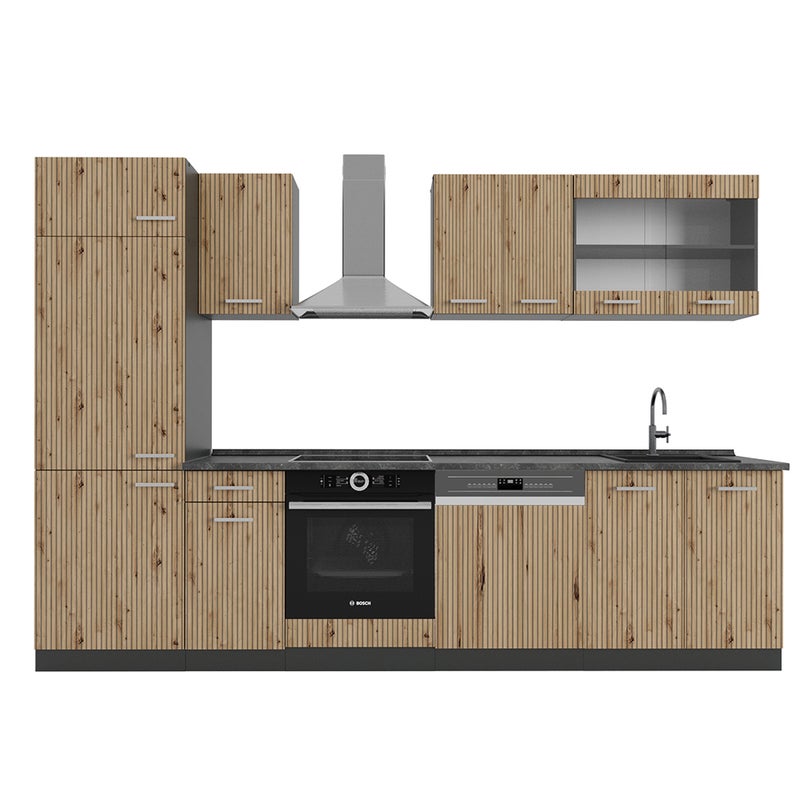 Vicco Aneks kuchenny R-Line, Artisan dąb/antracyt, 300 cm bez blatu roboczego