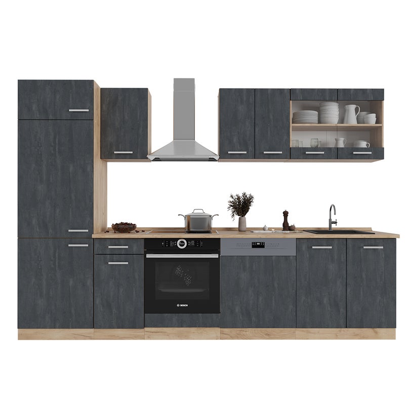 Vicco Aneks kuchenny R-Line, Czarny beton/złoty dąb, 300 cm BP Dąb