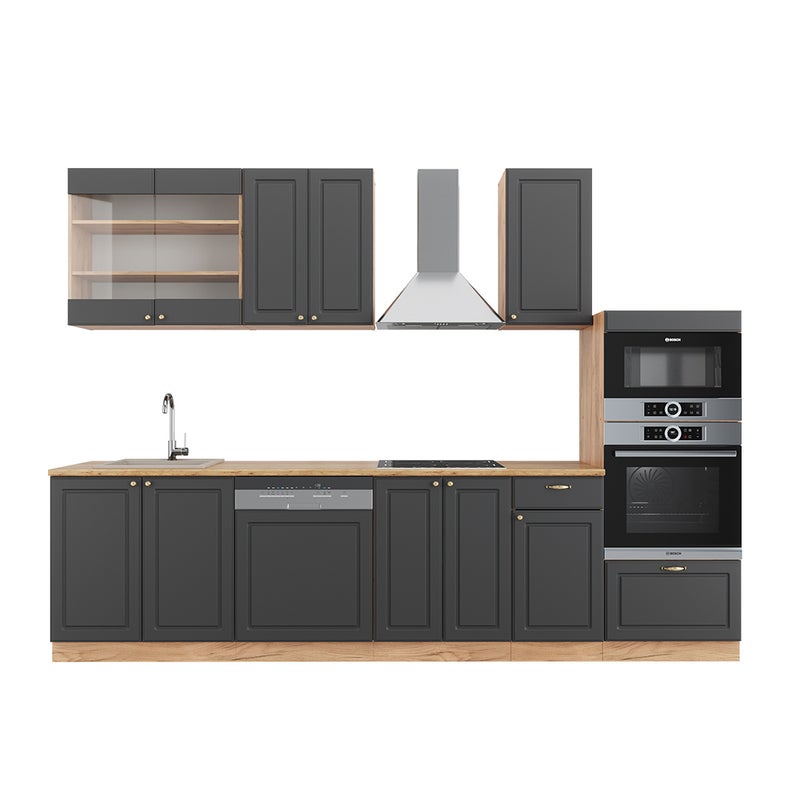 Vicco Aneks kuchenny Fame-Line, Anthracite Country House/Gold Kraft Oak, 300 cm z wysoką szafką, BP Dąb