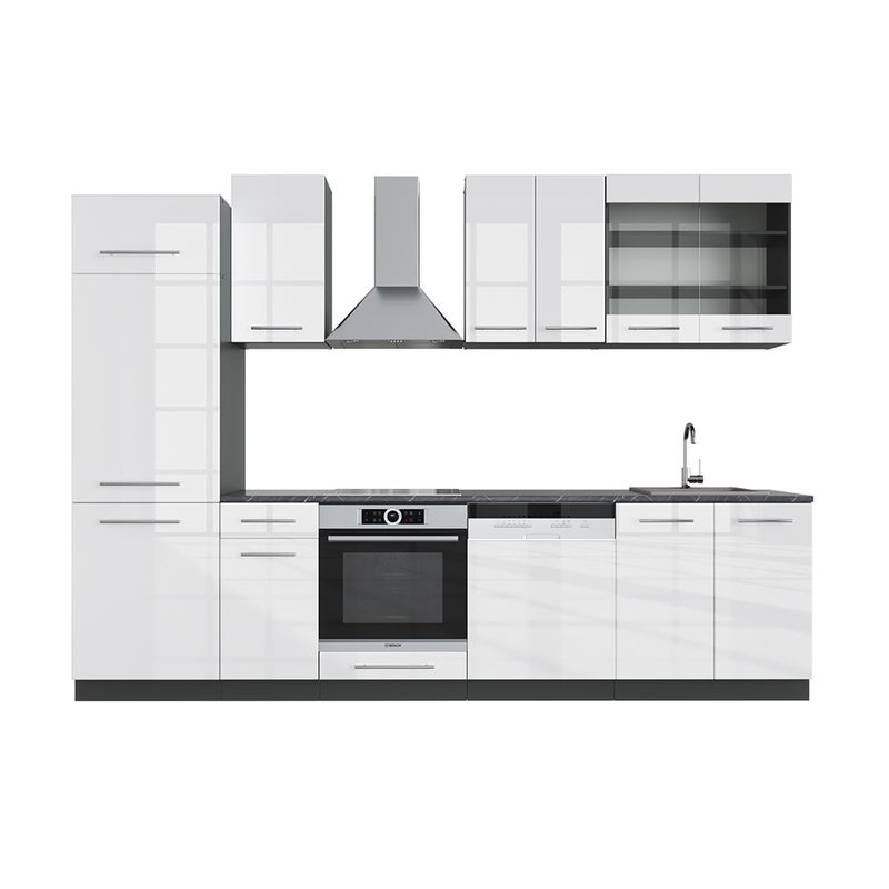 Vicco Aneks kuchenny Fame-Line, Biały wysoki połysk/antracyt, 300 cm , BP Antracyt