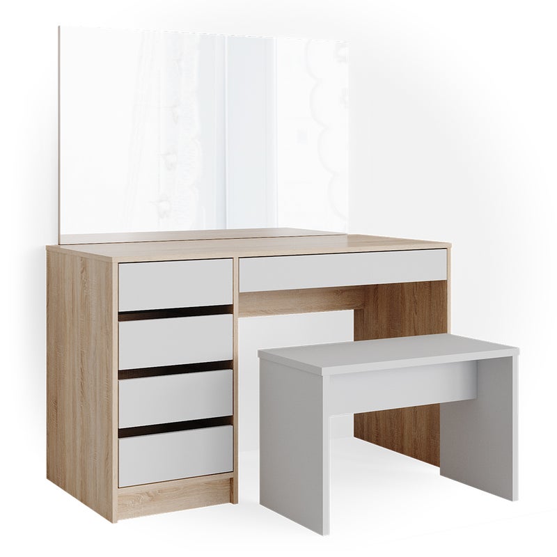 Vicco Stół o jamierze Sherry, Biały/Sonoma, 120 cm z ławką