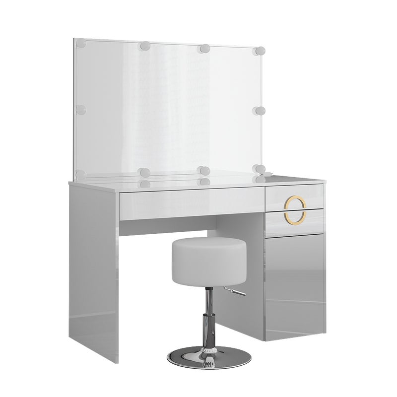 Vicco Stół do toalety Adela, Biały, 115 cm z oświetleniem LED i stołkiem