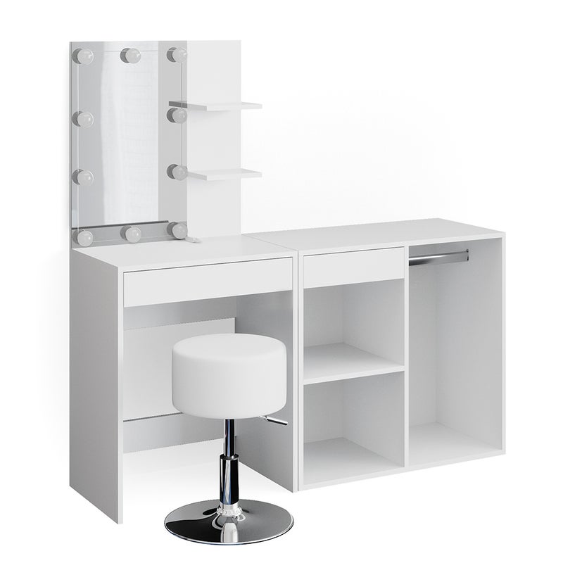 Vicco Stół jamający Isabelle, Biały, 140 cm z LED, taboretem i szafką