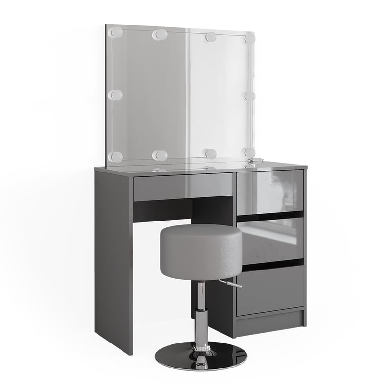 Vicco Stół do toalety Sherry, Szary, 90 cm z oświetleniem LED i stołkiem