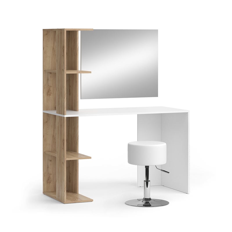 Vicco Stół toaletowy Tower, Biały/Sonoma, 122.2 cm z taboretem