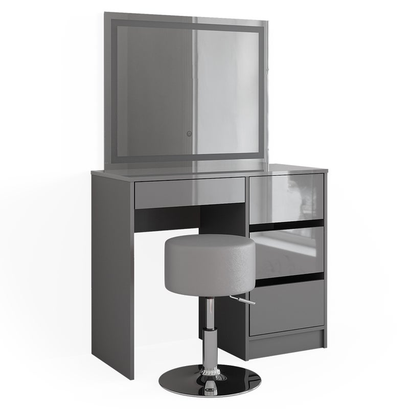 Vicco Stół do toalety Sherry, Szary, 90 cm z lustrem LED i stołkiem