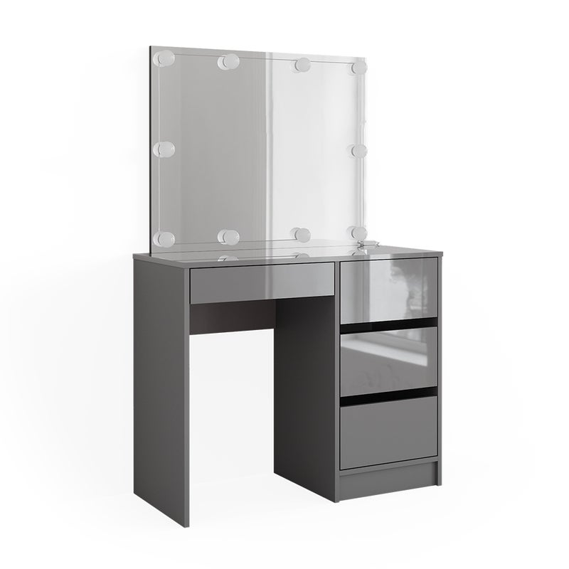 Vicco Stół do toalety Sherry, Szary, 90 cm z oświetleniem LED i stołkiem