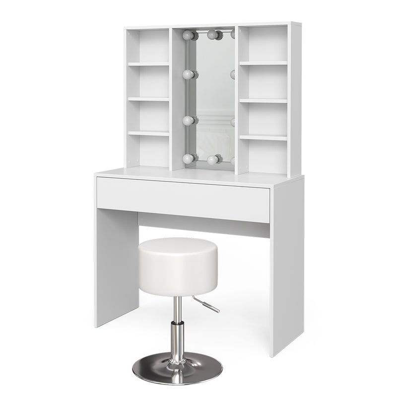 Vicco Stół do toalety Alexa, Biały, 93 cm z oświetleniem LED i stołkiem