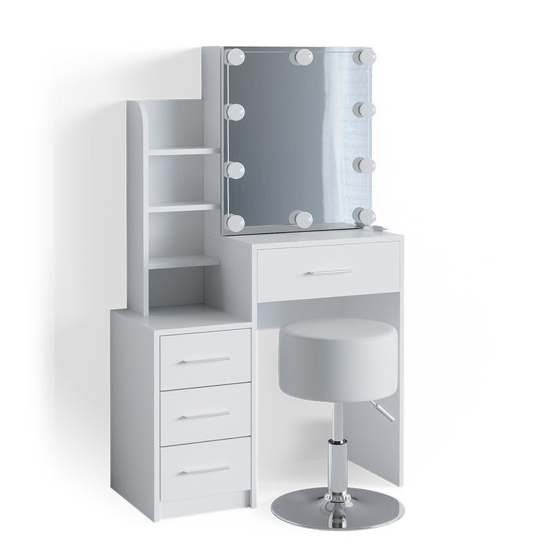 Vicco Stół jamający Conrada, Biały, 80 cm z oświetleniem LED i stołkiem