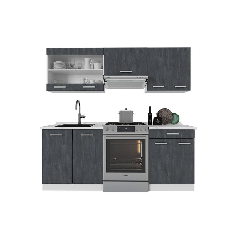 Vicco Moduł kuchenny R-Line, Czarny beton/biały, 200 cm BP Marmur